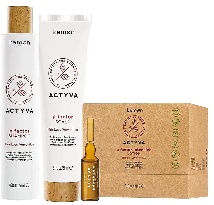 Набор - Kemon Actyva P Factor Hair Loss Prevention Kit (shm/250ml + treatm/150ml + lot/24x6ml) — фото N1