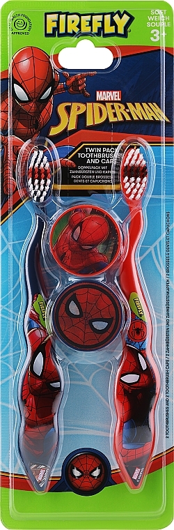 Набор детских зубных щеток с колпачками, 2 шт - Firefly Marvel Spiderman Toothbrush — фото N1