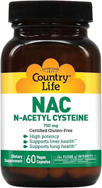 Амінокислота "NAC N-ацетилцистеїн 750 мг" у капсулах - Country Life NAC — фото N1