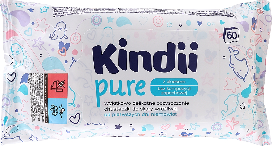 Детские влажные салфетки, 60шт - Kindii Pure Wipes