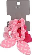 Резинки для волосся "Метелик", AT-14, рожева+малинова+рожева в горошок - Dini Every Day — фото N1