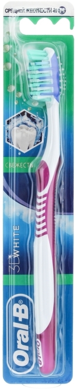 Зубная щетка "Свежесть" средней жесткости 40, фиолетовая - Oral-B 3d White — фото N1