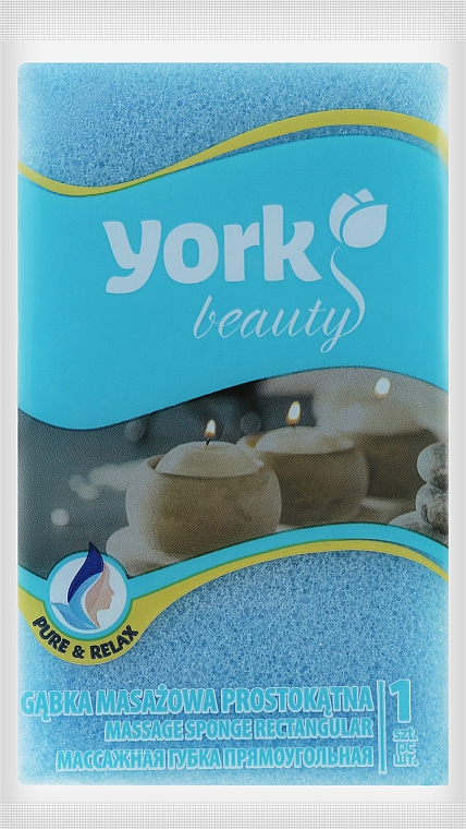 Губка для ванни та масажу, прямокутна, блакитна - York — фото N1