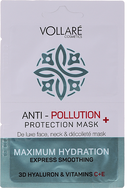 Маска для лица "Увлажняющая гиалуроновая кислота + витамины С и Е" - Vollare Anti-Pollution Protection Mask — фото N3