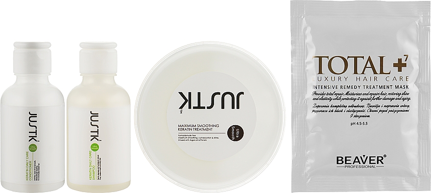 Набір для нанопластики волосся - JustK (shmp/50ml + cond/50ml + keratin/50ml + mask/30ml) — фото N2