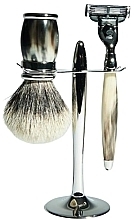 Парфумерія, косметика Набір для гоління - Plisson Horn & Chrome: Pure Badger European Grey And Mach3 Set