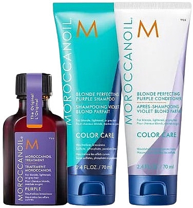 УЦЕНКА Набор - Moroccanoil Brilliant Blonde Purple Trio Kit( shm/70ml + cond/70ml + oil/25ml) * — фото N1