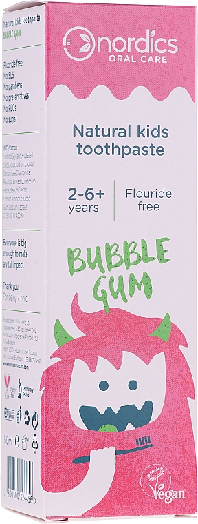 Дитяча зубна паста "Бабл гам" зі смаком жувальної гумки - Nordics Natural Kids Bubble Gum Toothpaste — фото N1