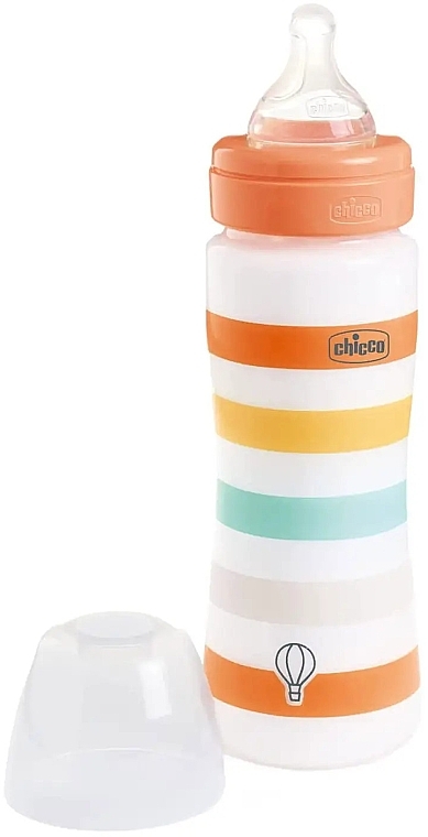 Бутылочка пластиковая с силиконовой соской с быстрым потоком, с 4 месяцев, оранжевая - Chicco Well-Being — фото N1
