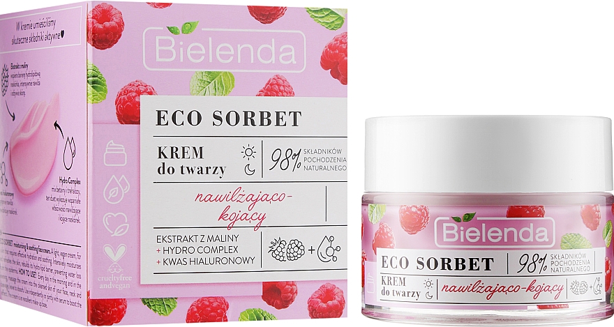 Крем для обличчя з екстрактом малини - Bielenda Eco Sorbet Moisturizing & Soothing Face Cream — фото N2