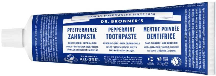 Отбеливающая зубная паста без содержания фтора «Мята» - Dr. Bronner’s Peppermint Toothpaste — фото N1