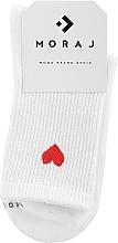 Жіночі високі бавовняні шкарпетки із сердечком, білі - Moraj — фото N1