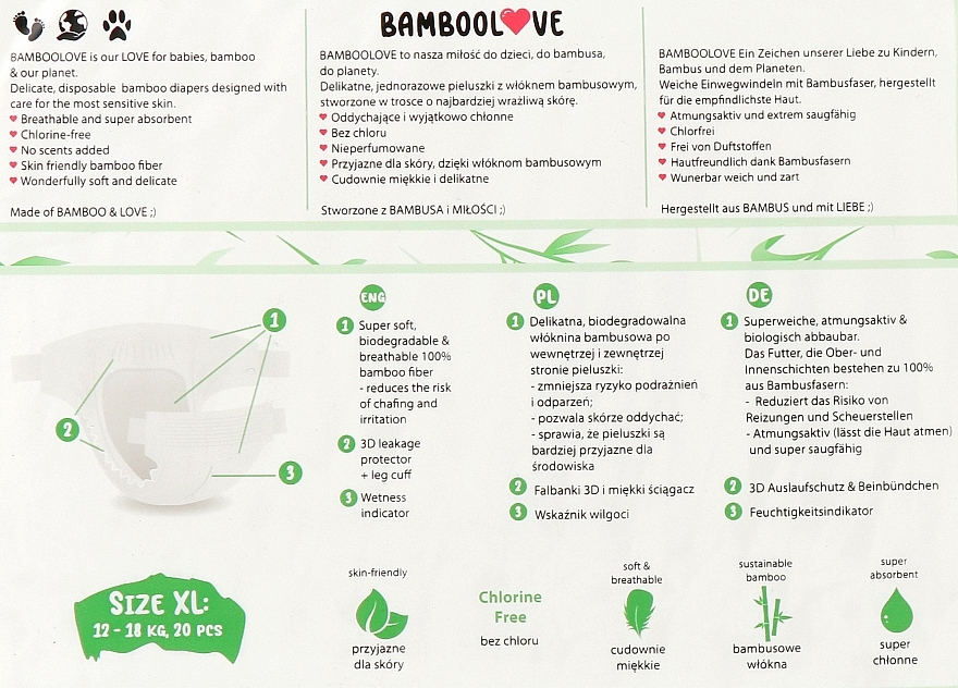 Бамбуковые подгузники, XL (12-18 кг), 20 шт. - Bamboolove — фото N2