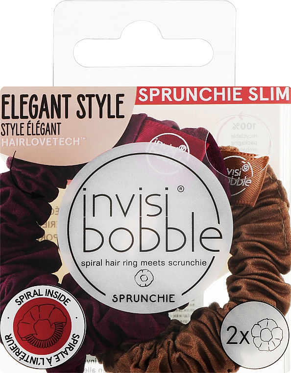Резинка-браслет для волос, малиновая + коричневая - Invisibobble Sprunchie Slim The Snuggle is Real — фото N1