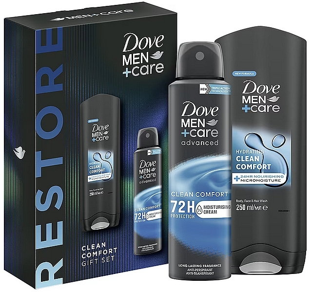 Набір - Dove Men+Care Clean Comfort Self Care (deo/150ml + shmp/250ml) — фото N1