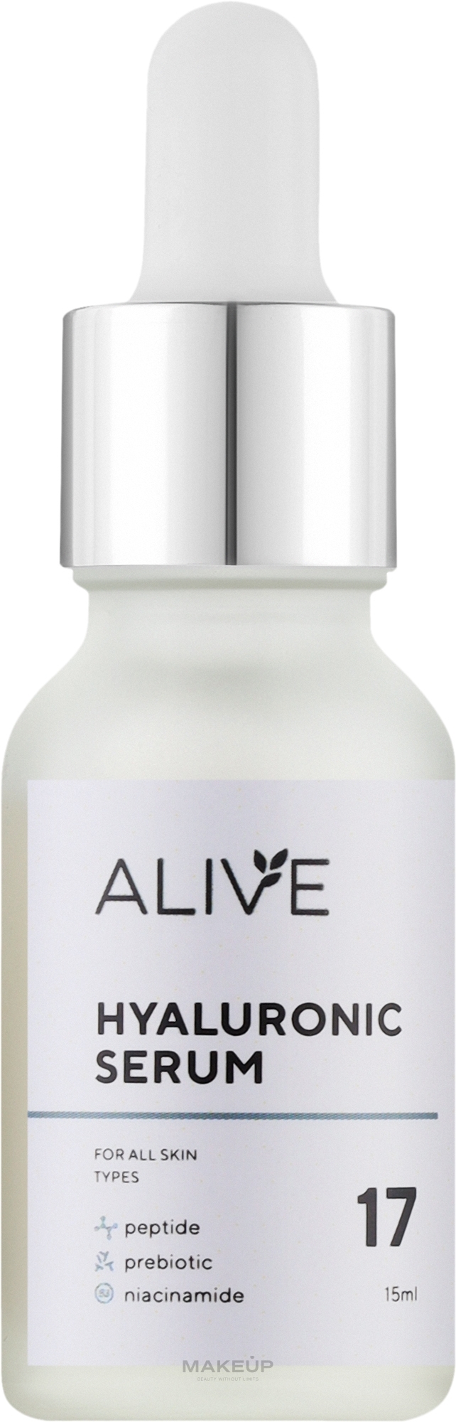 Гиалуроновая сыворотка с пептидом и пребиотиком для всех типов кожи - ALIVE Cosmetics Hyaluronic Serum 17 — фото 15ml