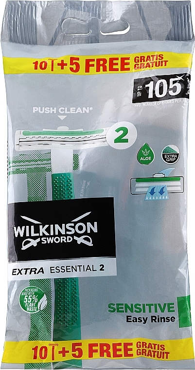 Одноразовые бритвы, 15 шт - Wilkinson Sword Extra Essential 2 Sensitive — фото N1