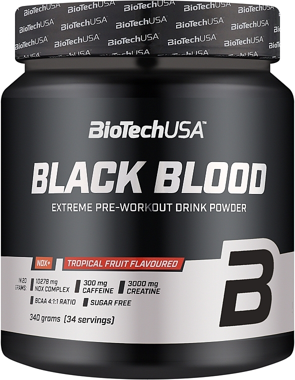 Передтренувальний комплекс "Тропічні фрукти" - BioTechUSA Black Blood NOX+ Tropical Fruit Extreme Pre-Workout Formula — фото N1