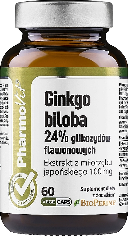 Пищевая добавка "Гинкго билоба" - Pharmovit Clean Label Ginkgo Biloba 24% — фото N1