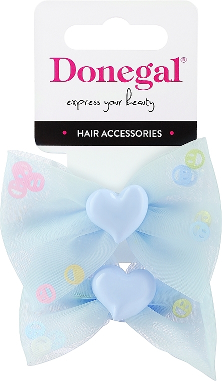 Набір резинок для волосся FA-5602, 2 шт, блакитні бантики з сердечками - Donegal — фото N1