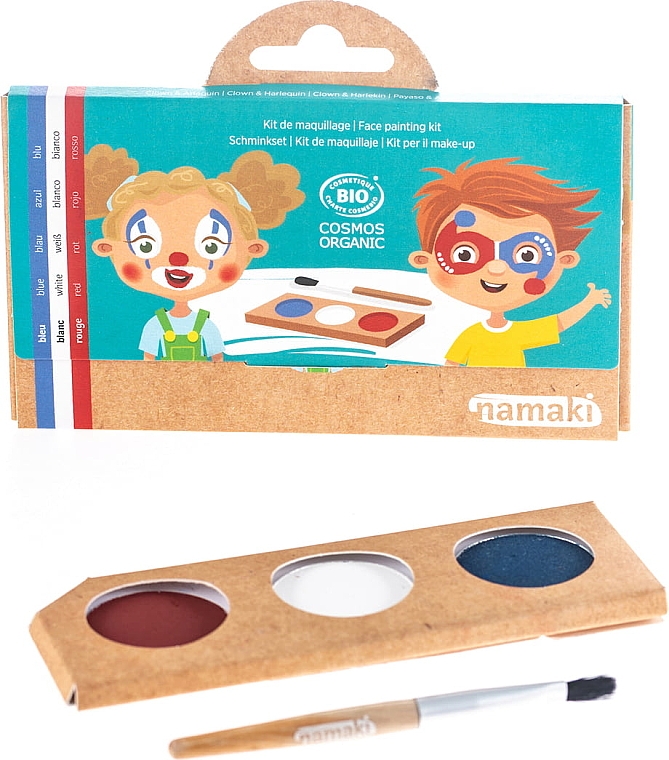 Набор для аквагрима для детей - Namaki Clown & Harlequin Face Painting Kit (f/paint/7,5g + brush/1pc + acc/2pcs) — фото N2