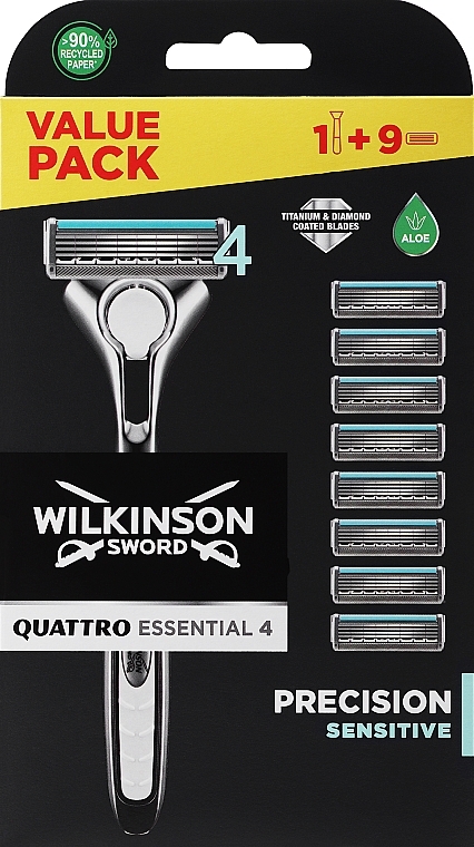 Станок с 1 лезвием + 8 сменных лезвий - Wilkinson Sword Quattro Titanium Sensitive