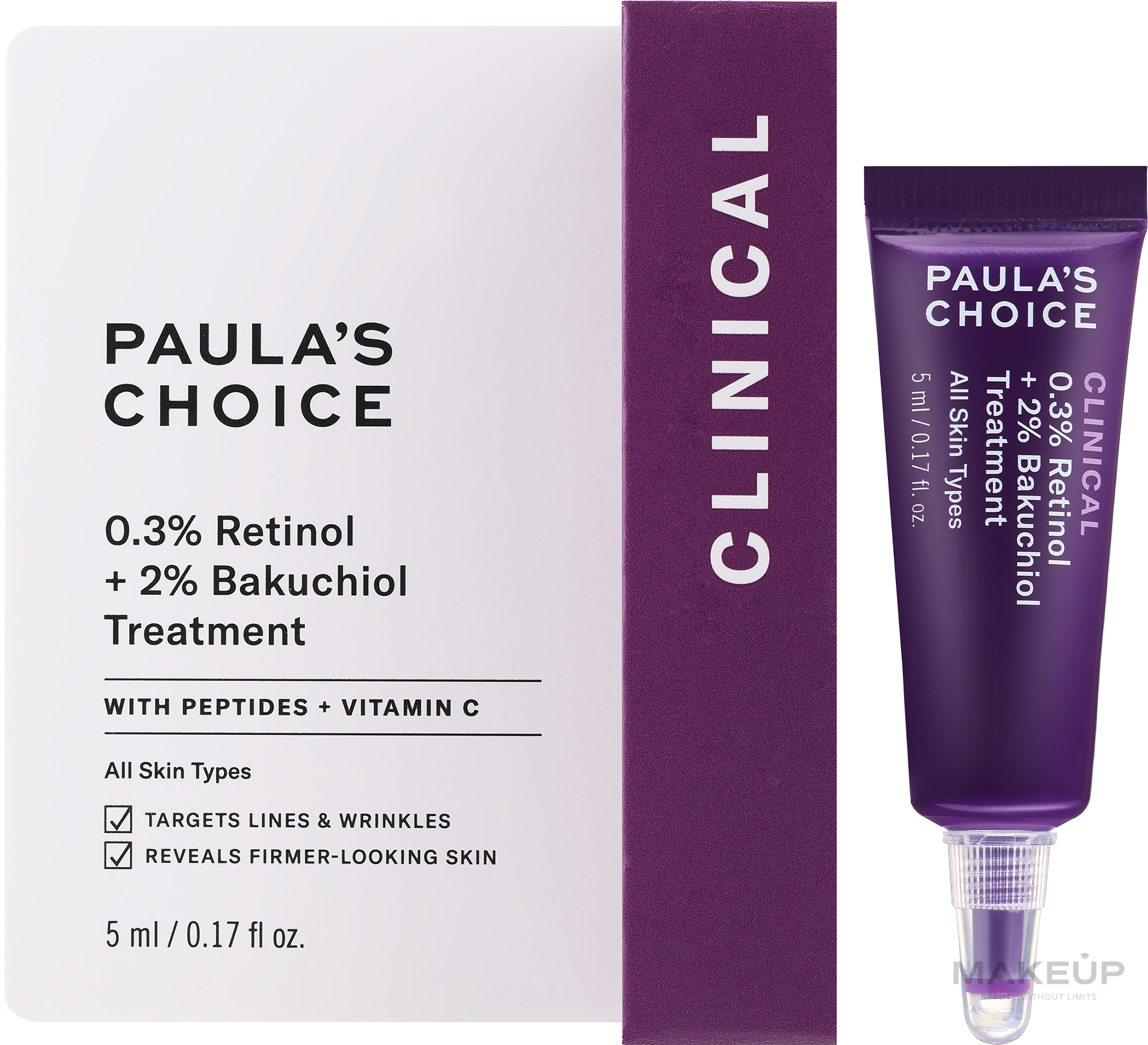 Омолоджувальний засіб із ретинолом та бакучіолом - Paula's Choice Clinical 0.3% Retinol + 2% Bakuchiol Treatment Travel Size — фото 5ml