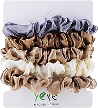 Набор атласных резинок для волос, 5шт, светло-бежевые + бежевая + голубая + белая - Yeye — фото N1