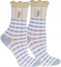 Шкарпетки жіночі довгі з малюнком, блакитні у смужку - Moraj — фото N2