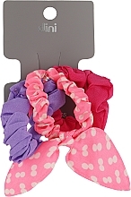 Резинки для волосся "Метелик", AT-14, малинова+бузкова+рожева в горошок - Dini Every Day — фото N2