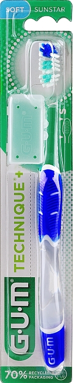 Зубная щетка "Technique+", мягкая, синяя - G.U.M Soft Compact Toothbrush — фото N1