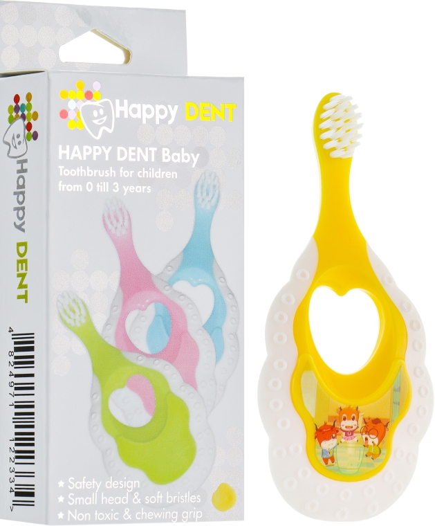 Зубная щетка для детей от 0 до 3 лет, желтая - Happy Dent Baby