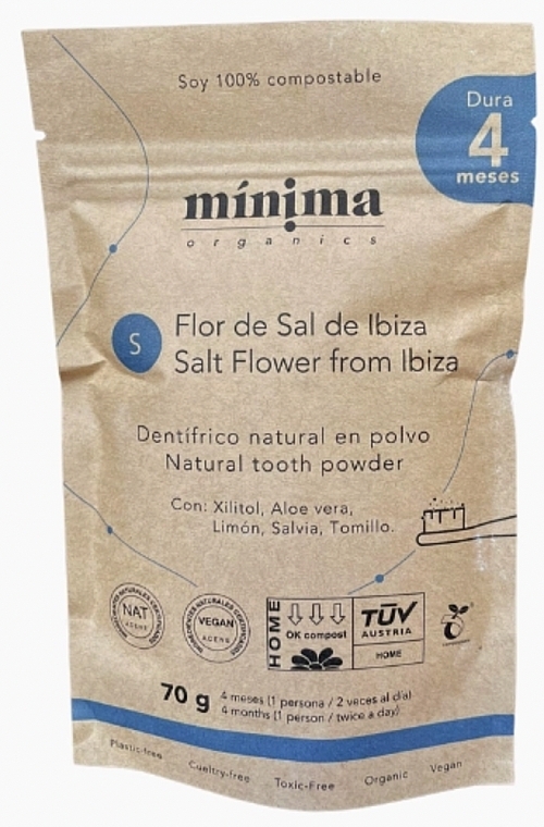 Натуральний зубний порошок у паперовому компостувальному пакеті "Солона квітка з Ібіци" - Minima Organics Natural Tooth Powder Salt Flower From Ibiza — фото N1