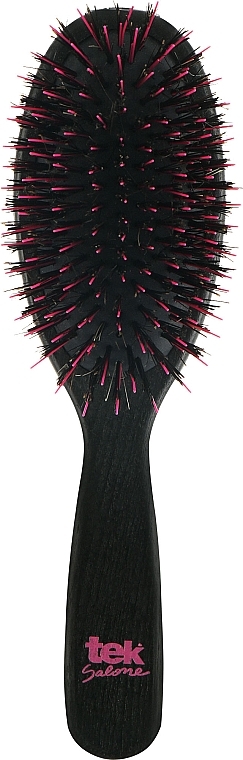 Овальна велика щітка для волосся з натуральною щетиною + нейлон, чорна - Tek Salone — фото N1
