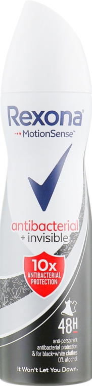 Антиперспірант-спрей "Антибактеріальний і невидимий на чорному та білому одязі" - Rexona Antibacterial + Invisible — фото N1