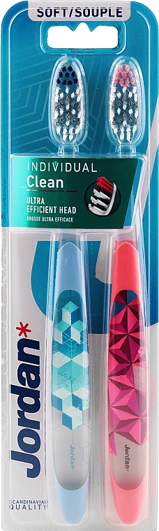 Зубна щітка м'яка, рожева + блакитна - Jordan Individual Clean Soft — фото N1