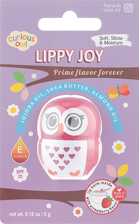 Дитячий бальзам для губ "Curious Owl", з ароматом полуниці - Ruby Rose Lippy Joy — фото N1