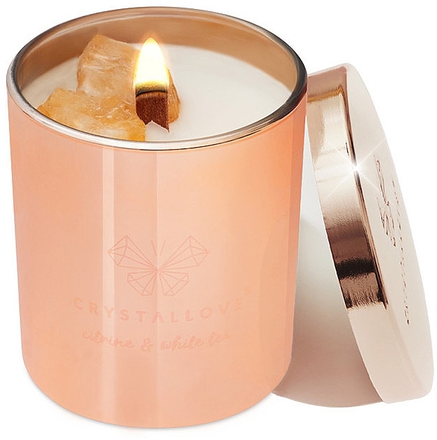 Соевая свеча с лимоном и белым чаем - Crystallove Citrine Soy Candle & White Tea — фото N1