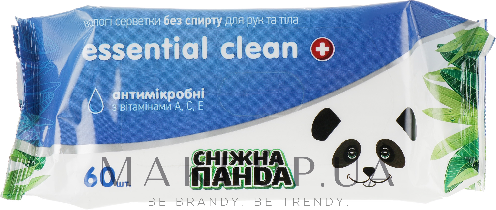 Вологі серветки для рук "Антимікробні" з вітамінами A, C, E - Сніжна панда Essential Clean — фото 60шт
