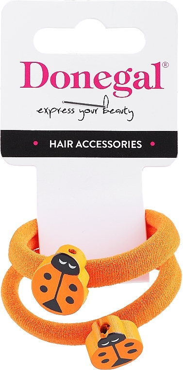 Резинки для волос, FA-5633, оранжевые с божьей коровкой - Donegal — фото N1