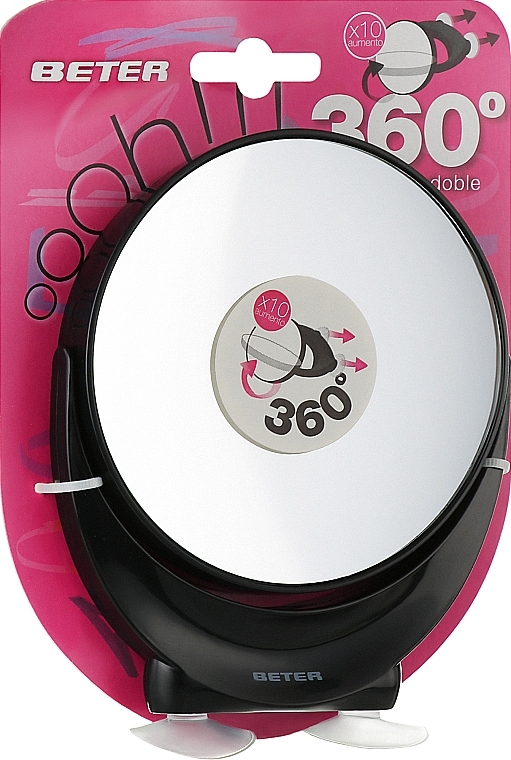 Дзеркало підвісне двостороннє з х10 збільшенням, чорне - Beter Macro Mirror Oooh 360 — фото N1