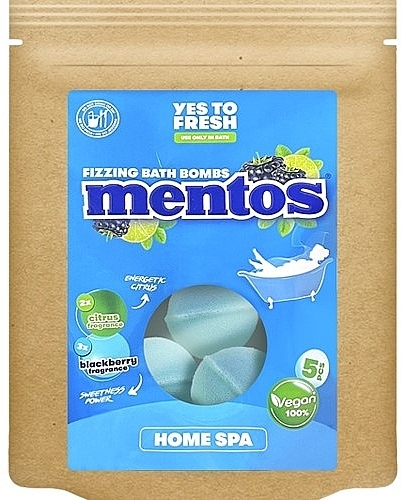 Шипучая бомбочка для ванны "Ежевика и цитрусовые" - Mentos Fizzing Bath Bombs Blackberry and Citrus — фото N1