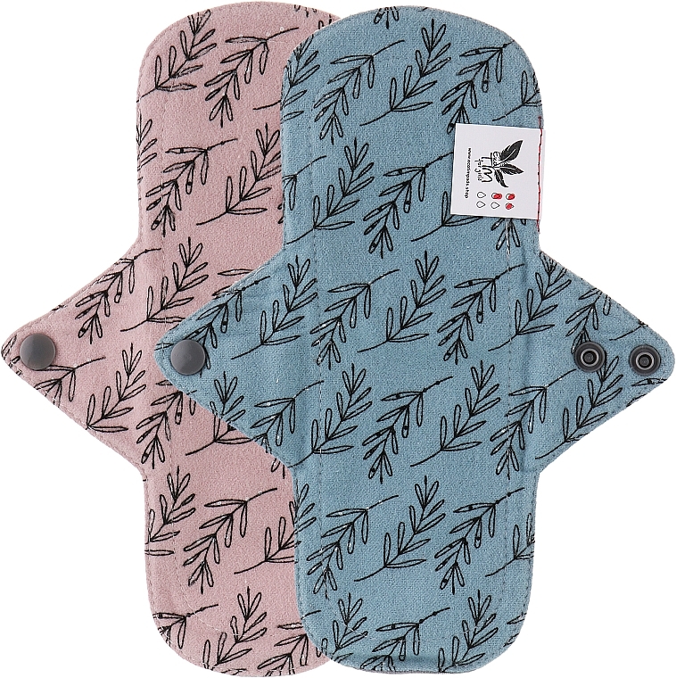Многоразовая прокладка для менструации "Flannel", нормал, 3 капли, листья акации на розовом, листья акации на серо-синем - Ecotim For Girls