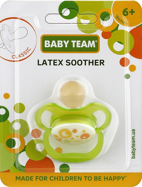 Пустышка латексная классическая 6+, зеленая - Baby Team — фото N1