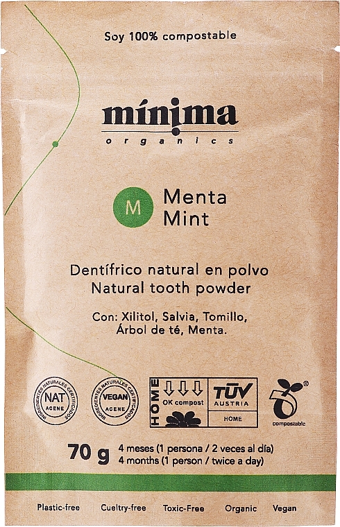 Натуральний зубний порошок у паперовому пакеті, який компостується - Minima Organics Natural Tooth Powder