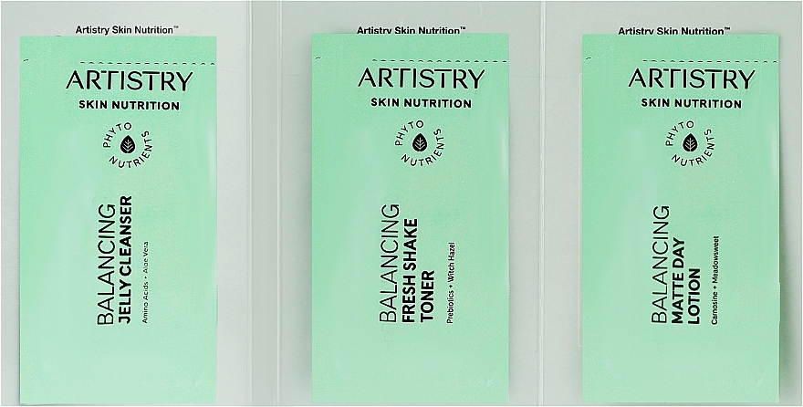 Набор пробников "Матирование и баланс" - Amway Artistry Skin Nutrition (f/gel/1.3g + ton/1.8ml + lot/0.75g + eye/gel/0.3g) — фото N2