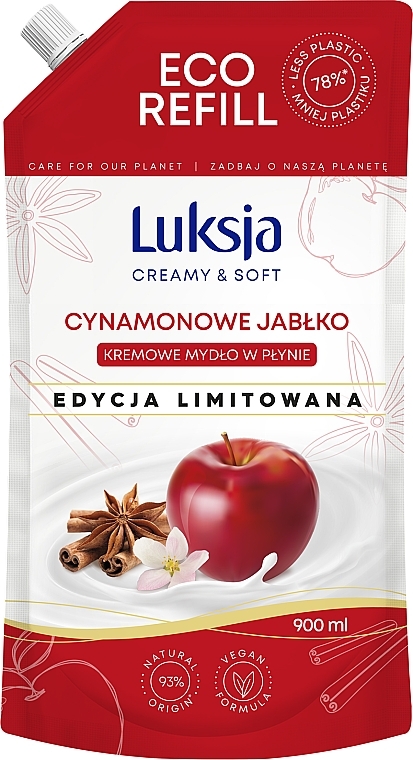 Жидкое крем-мыло "Яблоко с корицей" - Luksja Creamy & Soft Cinnamon Apple Eco Refill (сменный блок) — фото N1