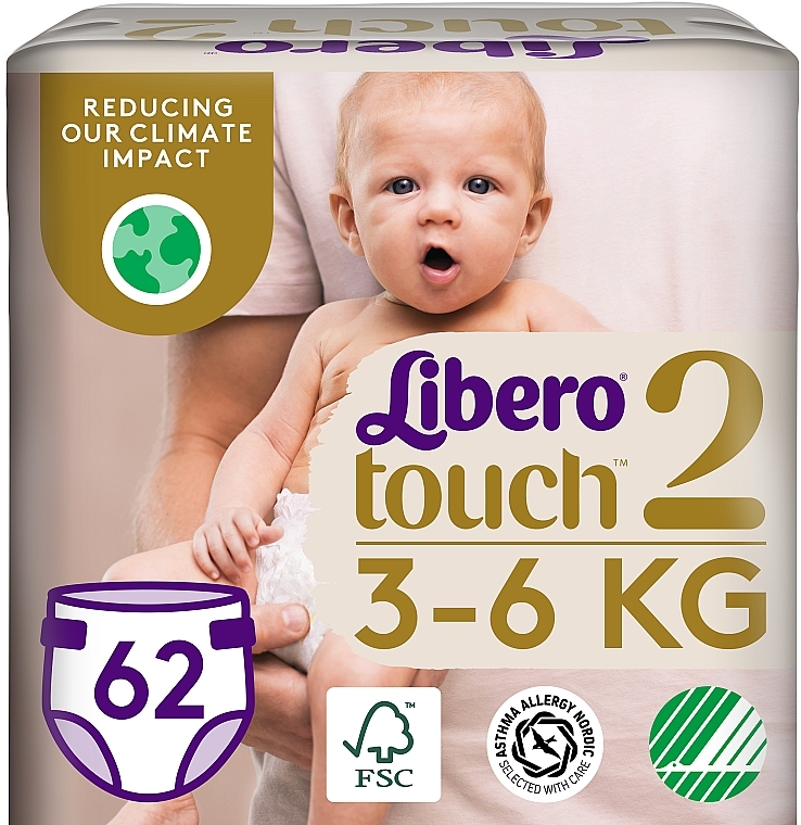 Підгузки дитячі Touch 2 (3-6 кг), 62 шт. - Libero — фото N1