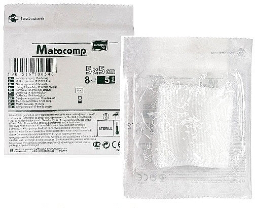 Компреси марлеві, 17-ниткові, 8-шарові, стерильні, 5х5 см, 5 шт. - Matopat Matocomp — фото N1