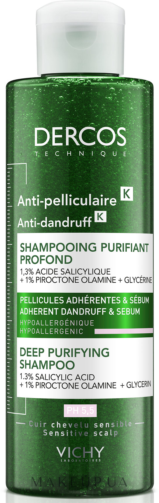 Шампунь-скраб для глубокого очищения кожи головы и волос против устойчивой перхоти и избытка себума - Vichy Dercos Anti-Dandruff Deep Purifying Shampoo — фото 250ml